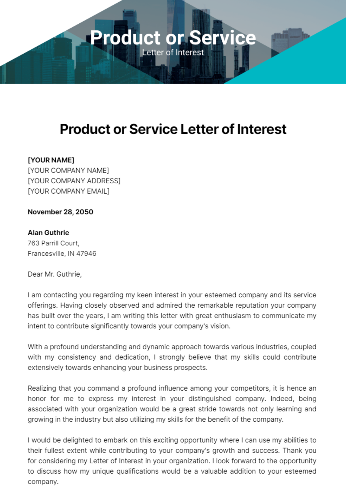 Product or Service Letter of Interest Template