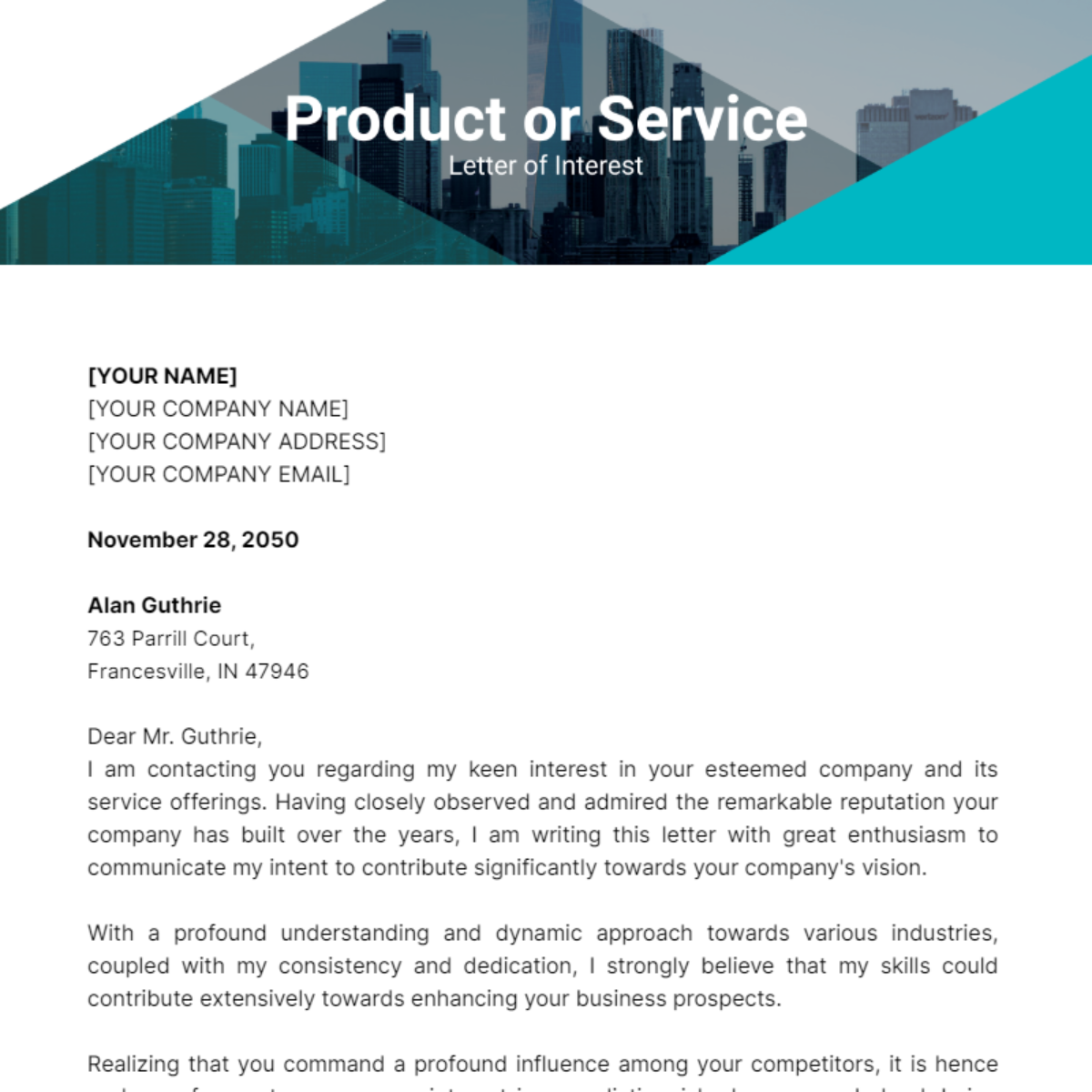 Product or Service Letter of Interest Template