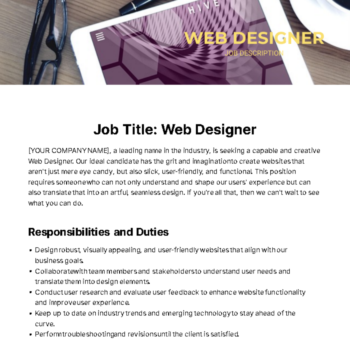 Web Designer Job Description Template