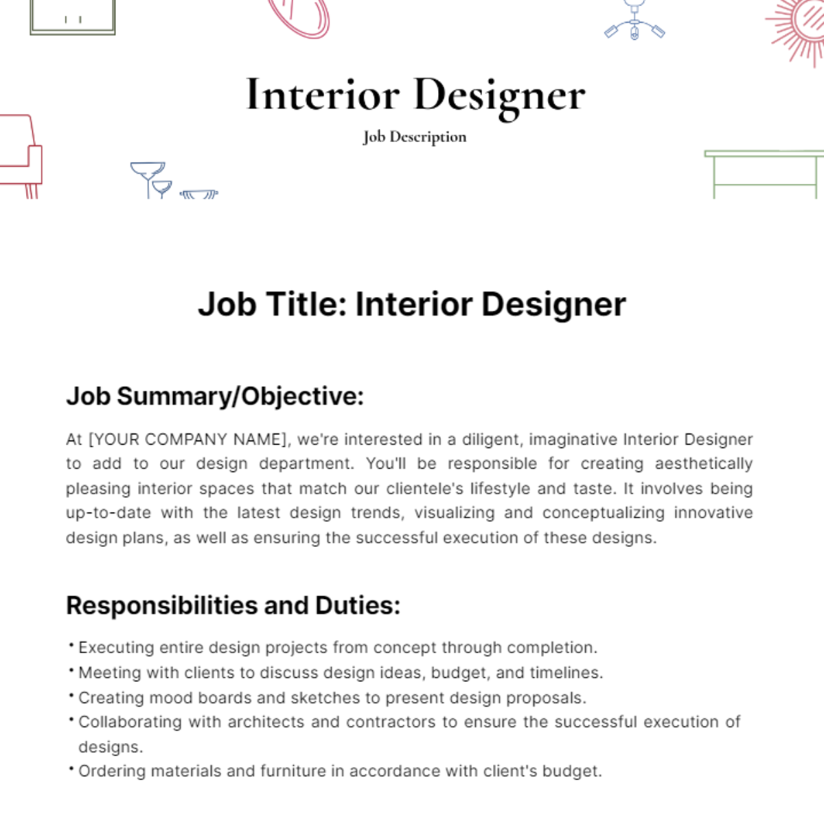 Free Interior Designer Job Description Template