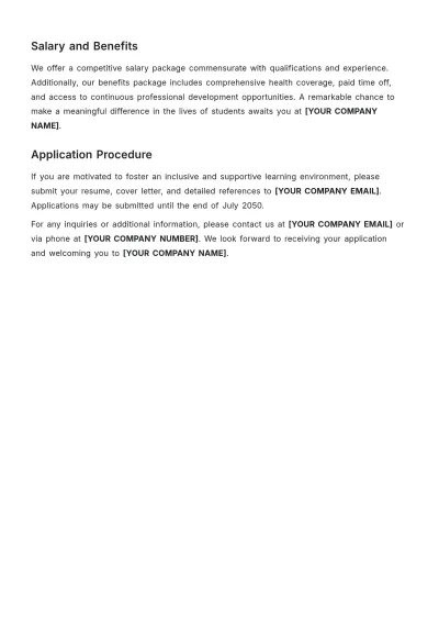 Free Special Education Teacher Job Description Template to Edit Online