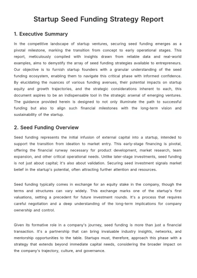 Free Startup Seed Funding Strategy Report Template to Edit Online