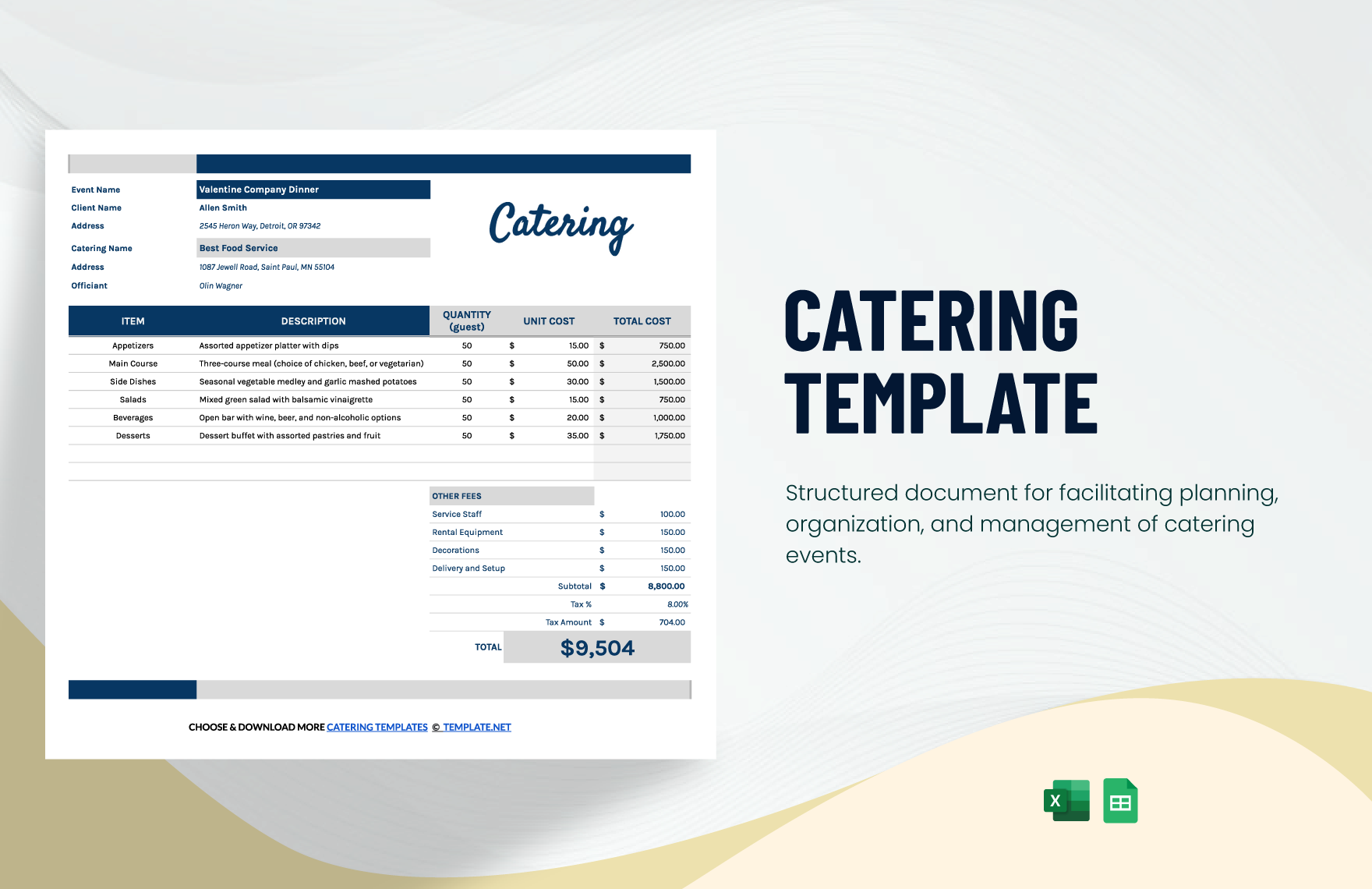 Free Catering Template in Excel, Google Sheets