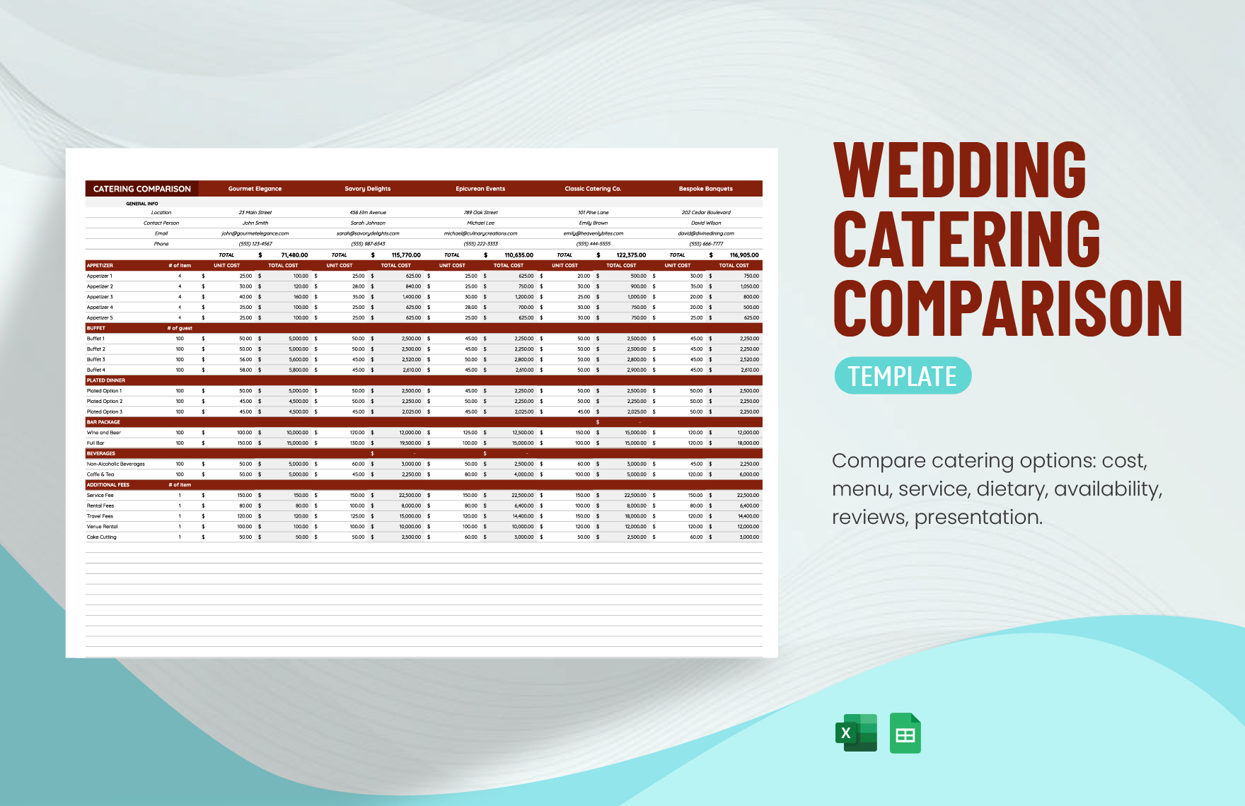 Wedding Catering Comparison Template