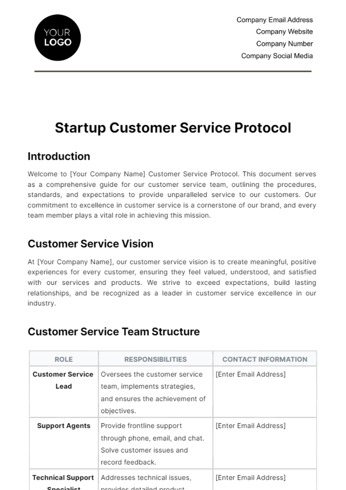 Startup Customer Service Protocol Template