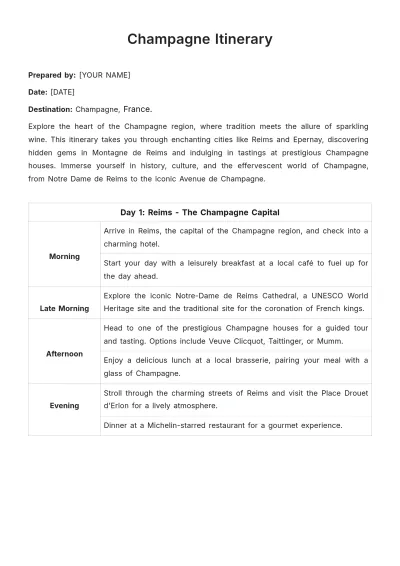 Free Champagne Itinerary Template to Edit Online