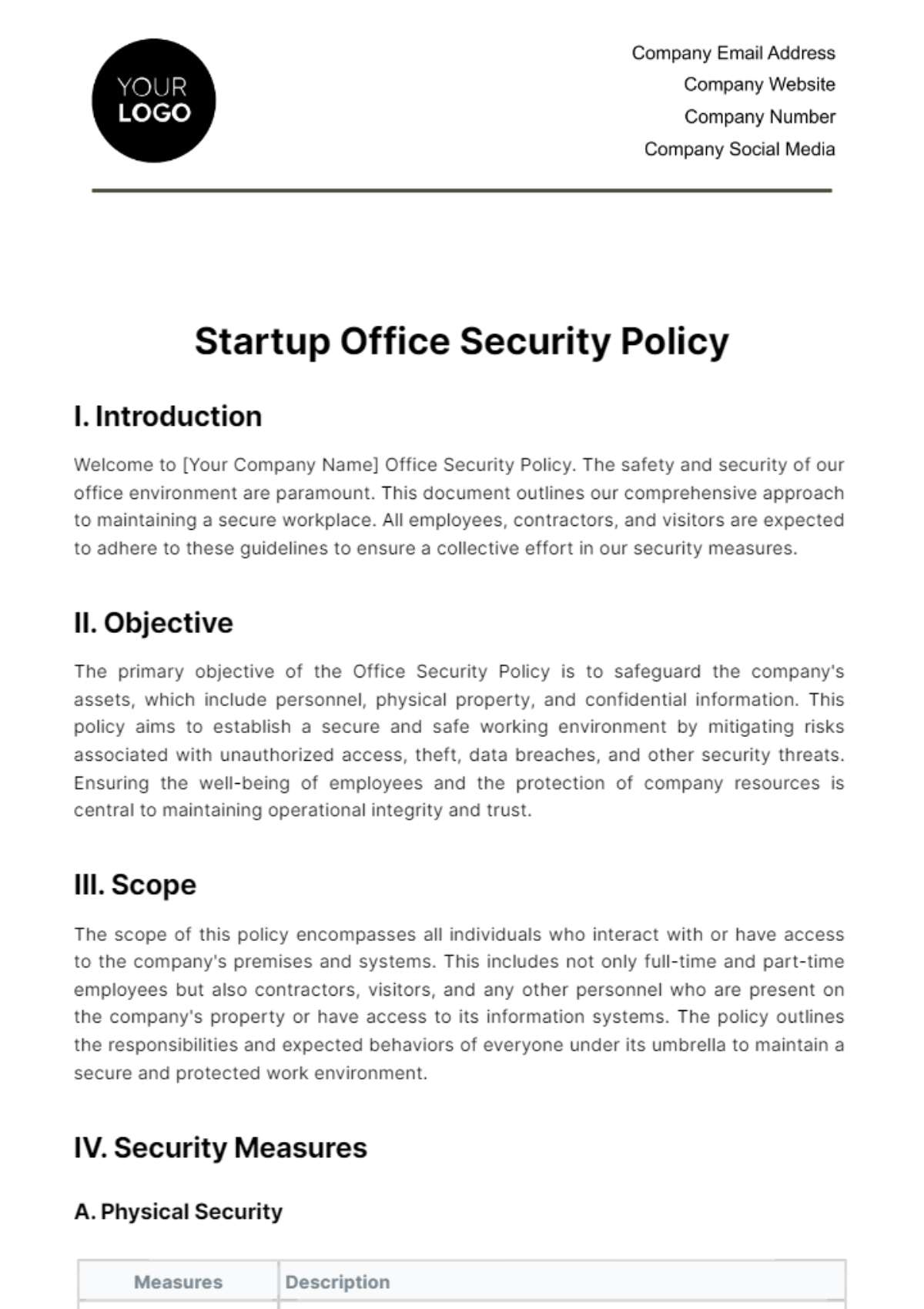 Startup Office Security Policy Template