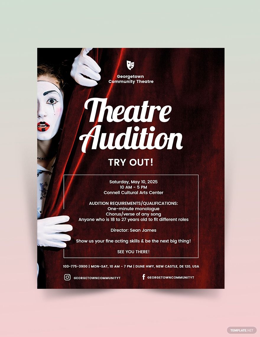 Theatre Audition Flyer Template in Word, Google Docs, Illustrator, PSD, Apple Pages, Publisher