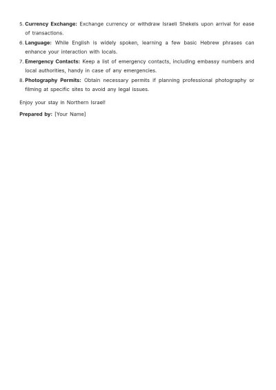 Free Northern Israel Itinerary Template to Edit Online