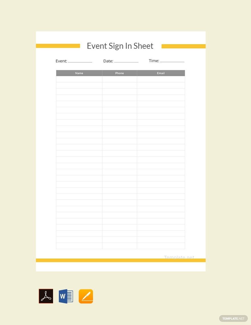 Event Sign In Sheet Template