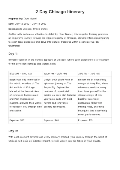 Free 2 Day Chicago Itinerary Template to Edit Online