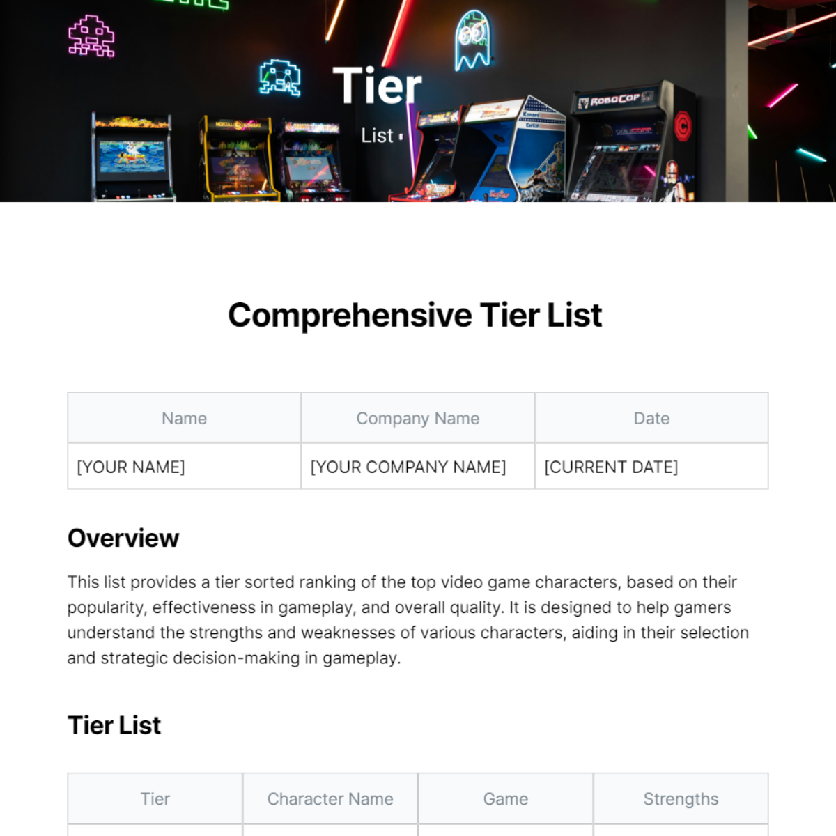 Tier List Template