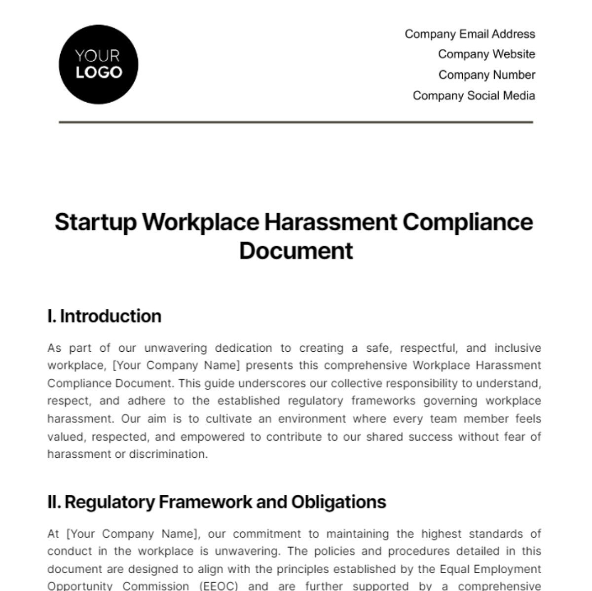 Startup Workplace Harassment Compliance Document Template - Edit Online & Download