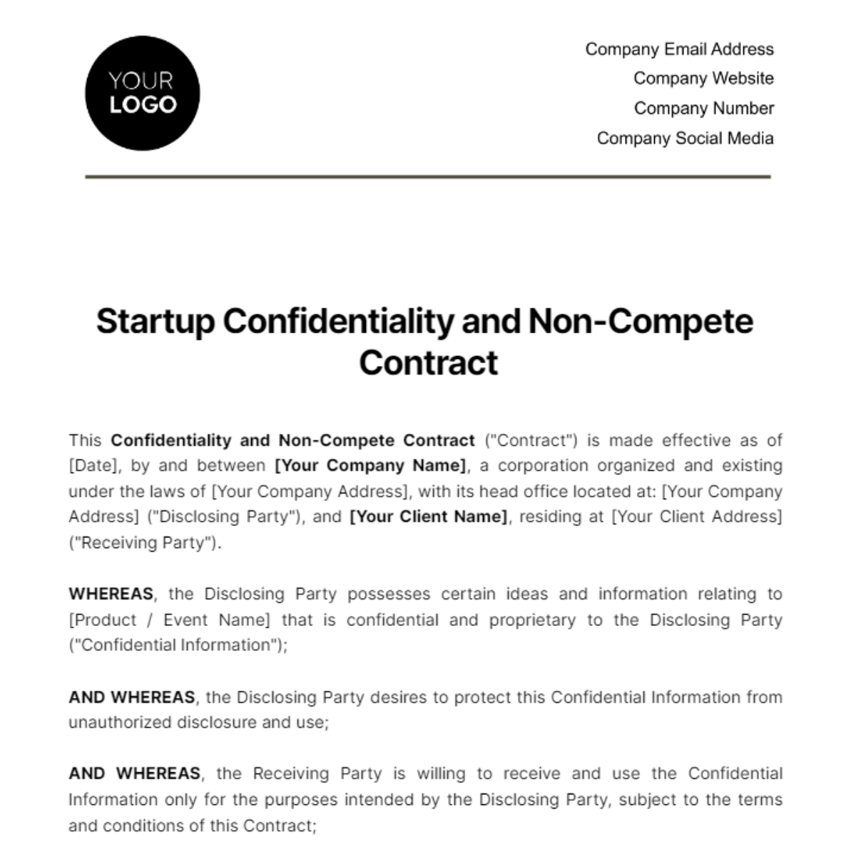 Startup Confidentiality and Non-Compete Contract Template