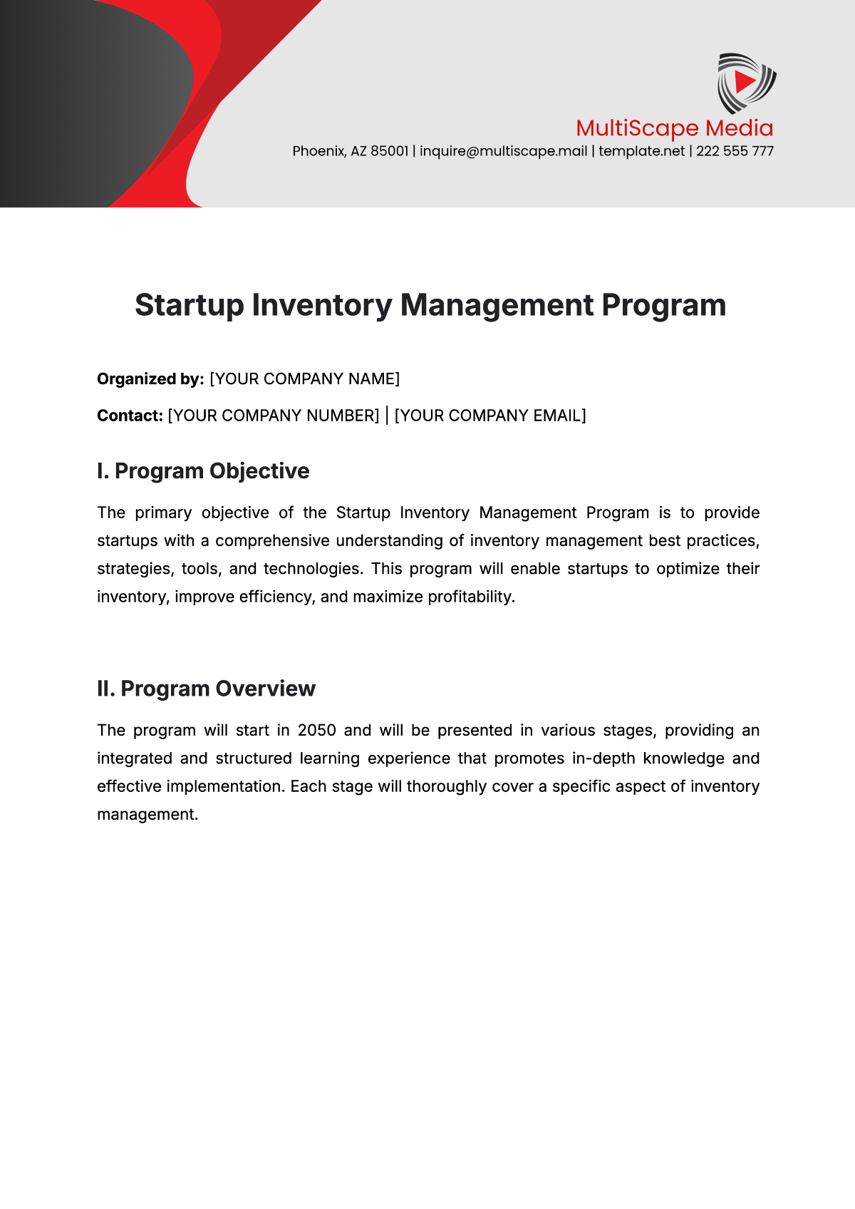 Startup Inventory Management Program Template - Edit Online & Download