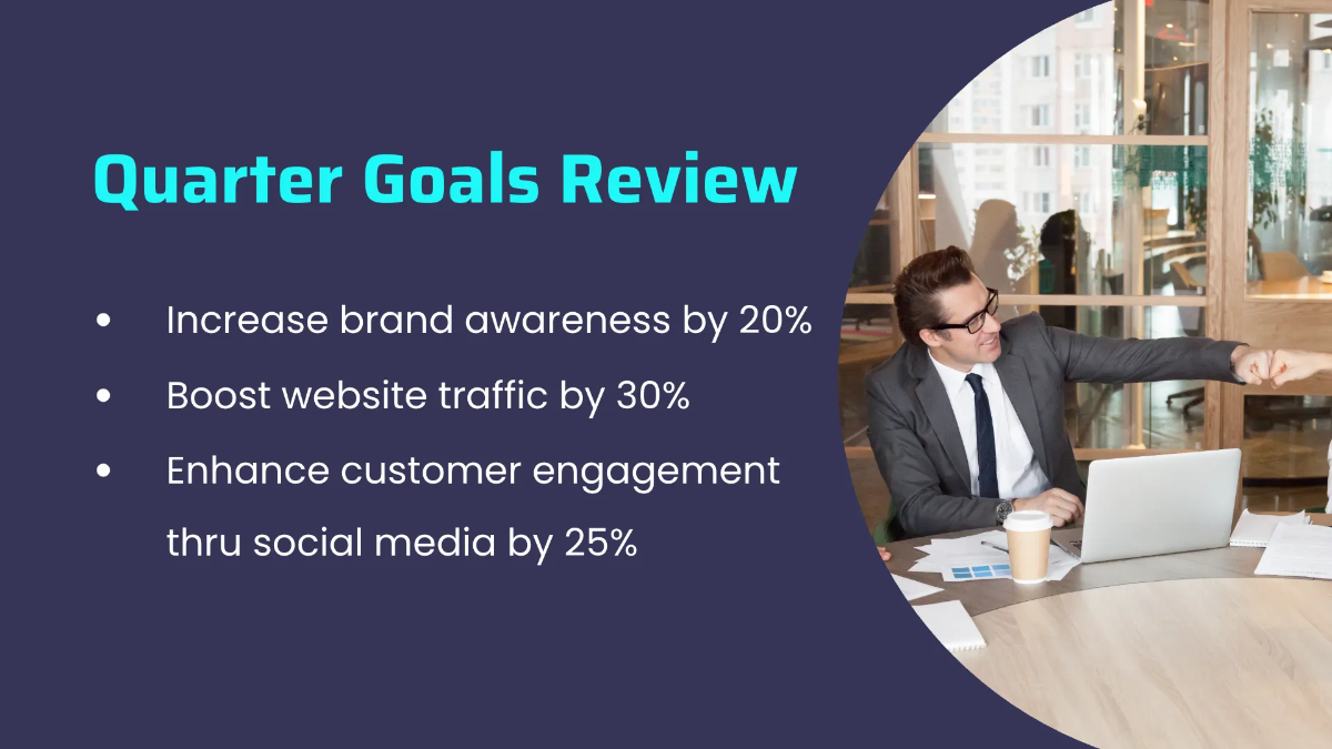Free Advertising Quarterly Performance Review Presentation Template to Edit Online