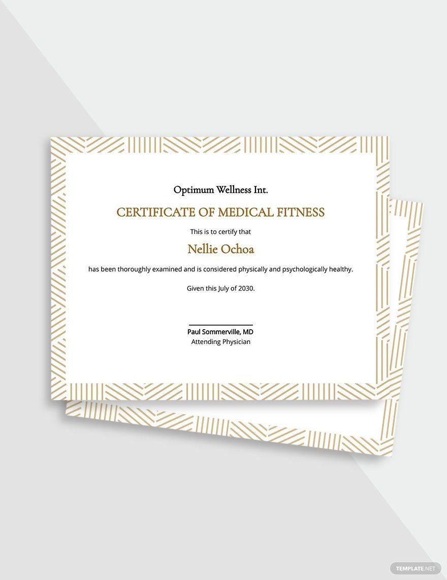 Medical Fitness Certificate Template in Word, Google Docs, Illustrator, PSD, Apple Pages, Publisher, InDesign
