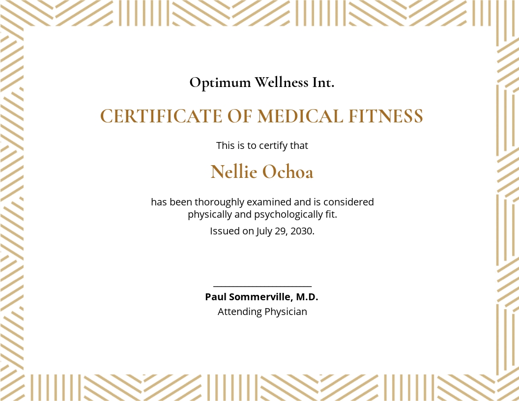 Medical Fitness Certificate Template - Google Docs, Illustrator, InDesign, Word, Apple Pages, PSD, Publisher