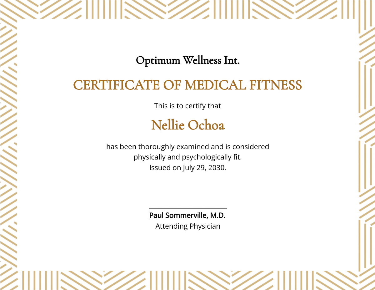 Medical Fitness Certificate Template