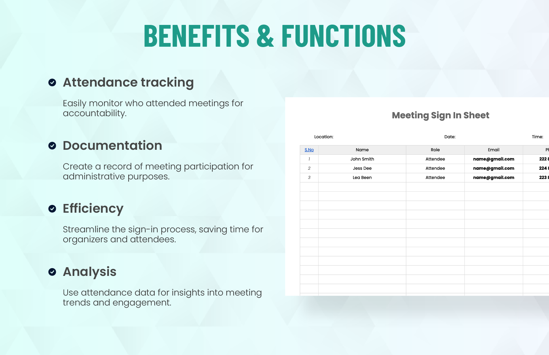Simple Meeting Sign In Sheet Template