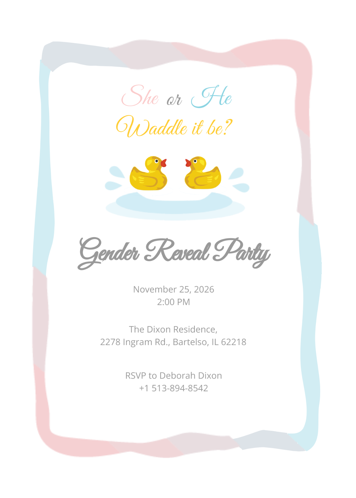 Free Duck Gender Reveal Invitation Template