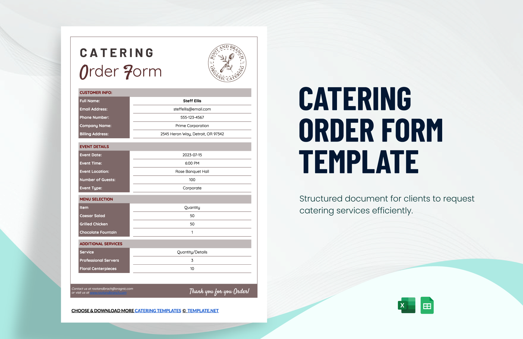 Free Catering Order Form Template in Excel, Google Sheets