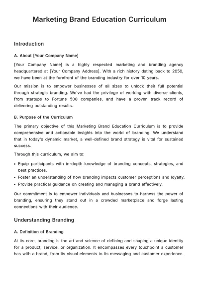 Free Marketing Brand Education Curriculum Template to Edit Online