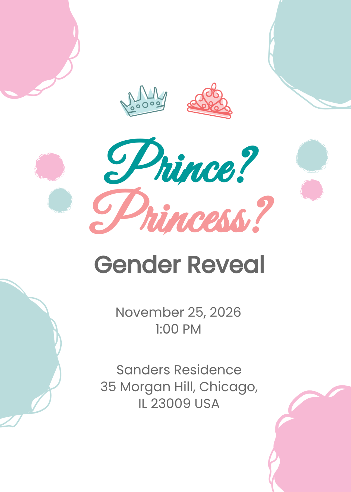Gender Reveal Prince Or Princess Invitation Template