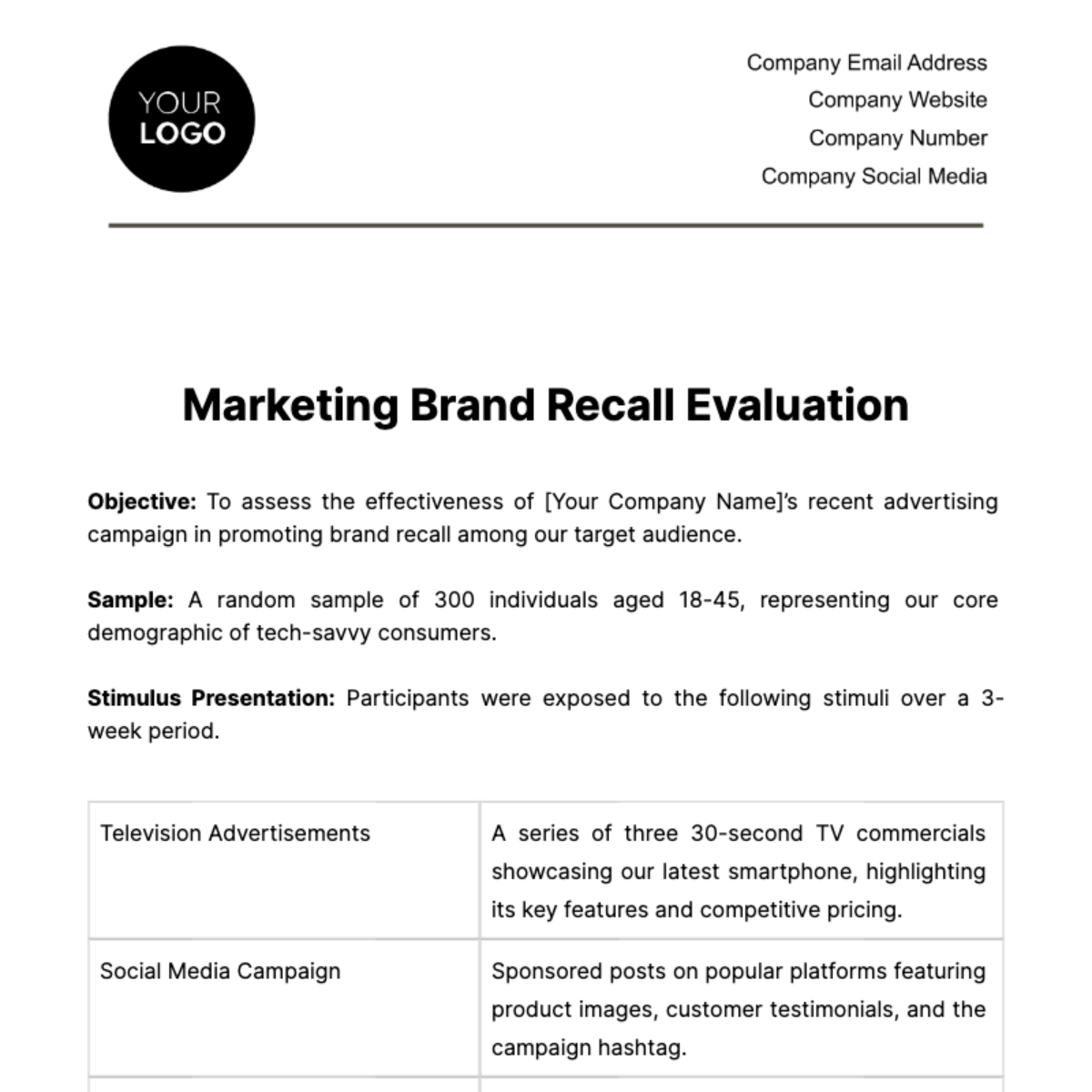 Marketing Brand Recall Evaluation Template