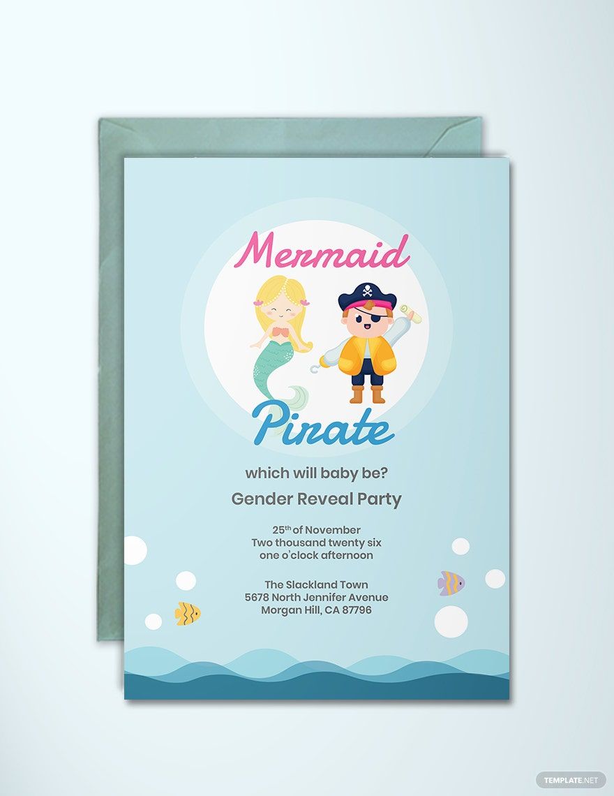Mermaid or Pirate Gender Reveal Invitation Template