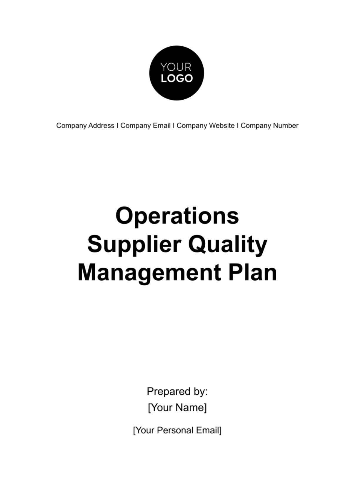 Operations Supplier Quality Management Plan Template