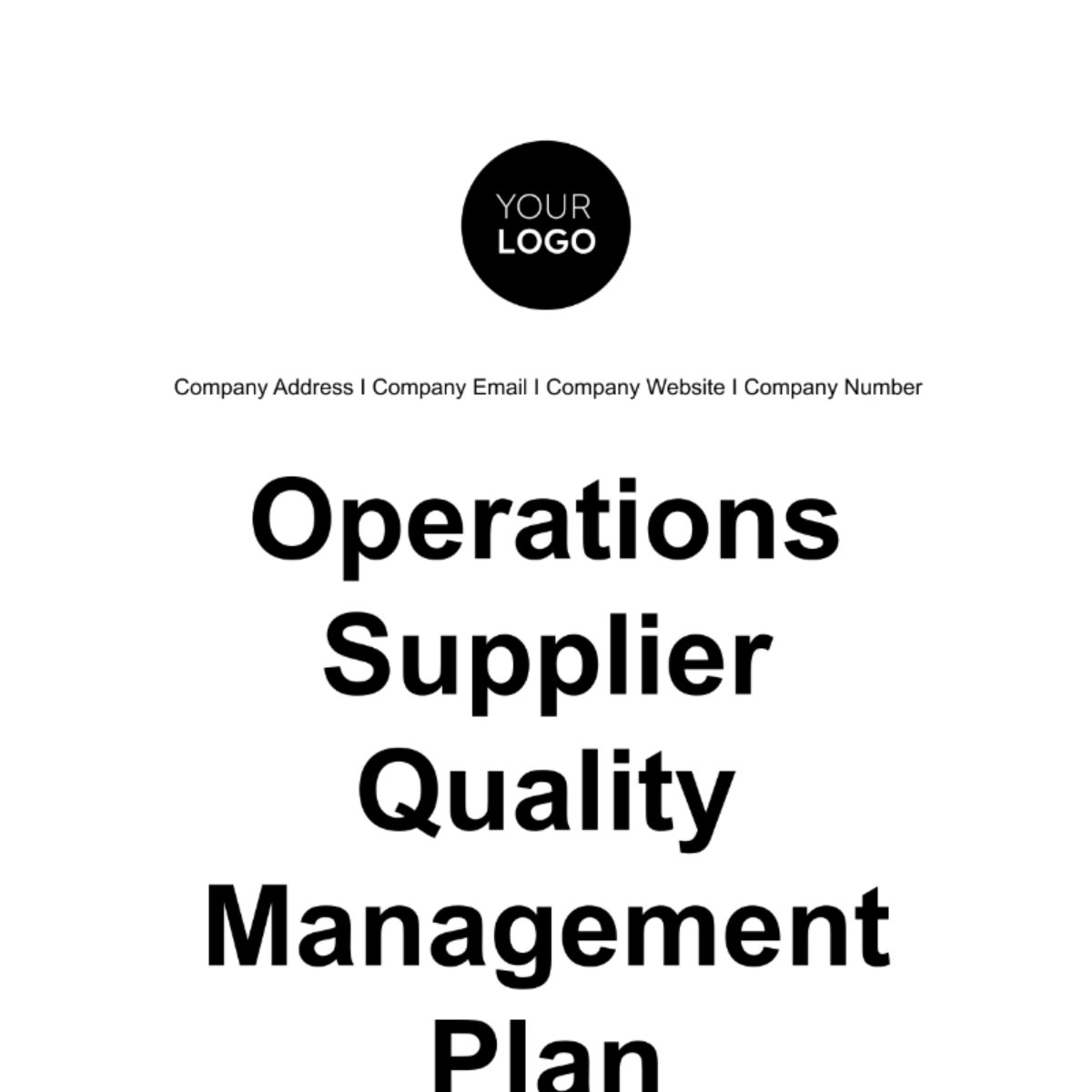 Operations Supplier Quality Management Plan Template