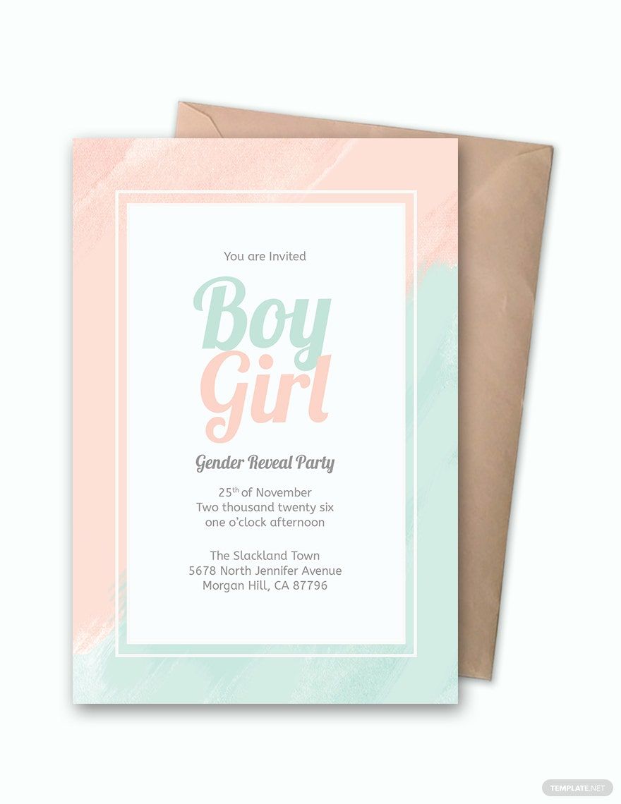 Free Mint and Peach Gender Reveal Invitation Template