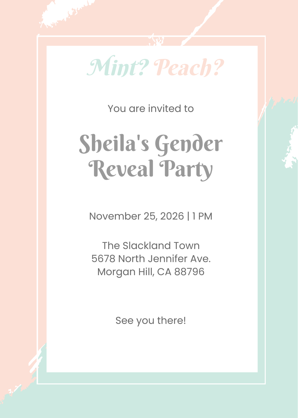 Mint and Peach Gender Reveal Invitation