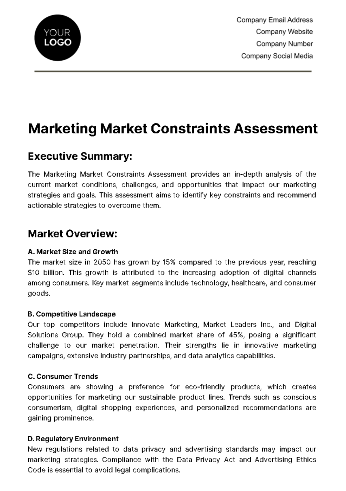 Marketing Market Constraints Assessment Template