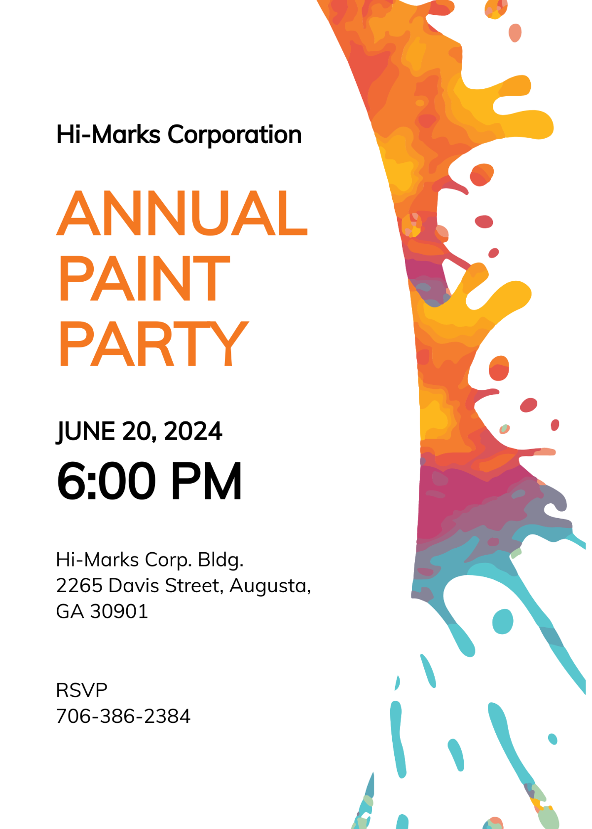 Splatter Paint Party Invitation Template