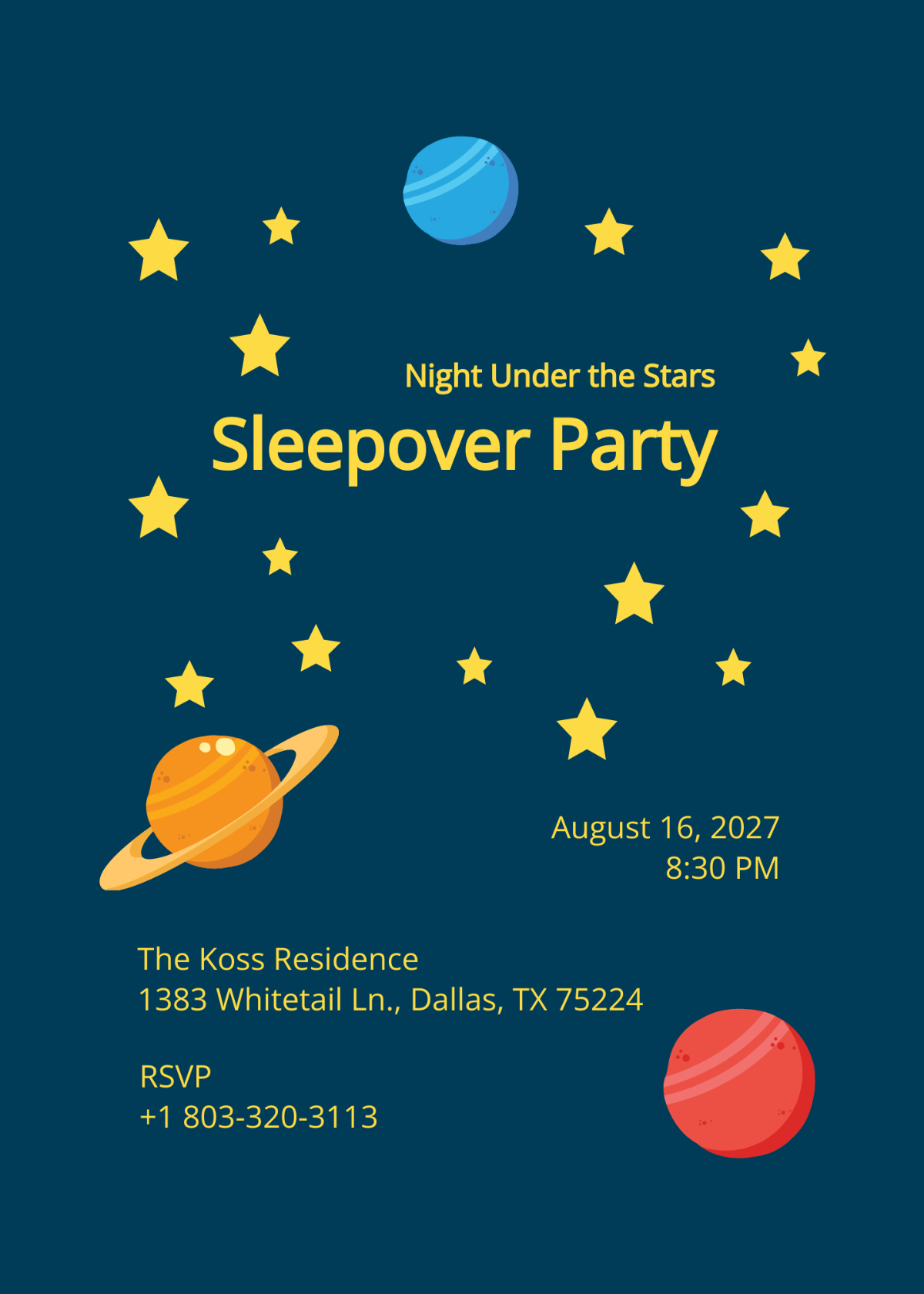 Stars Sleepover Invitation Template