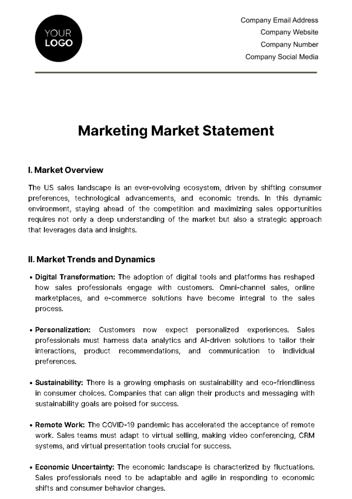 Marketing Market Statement Template