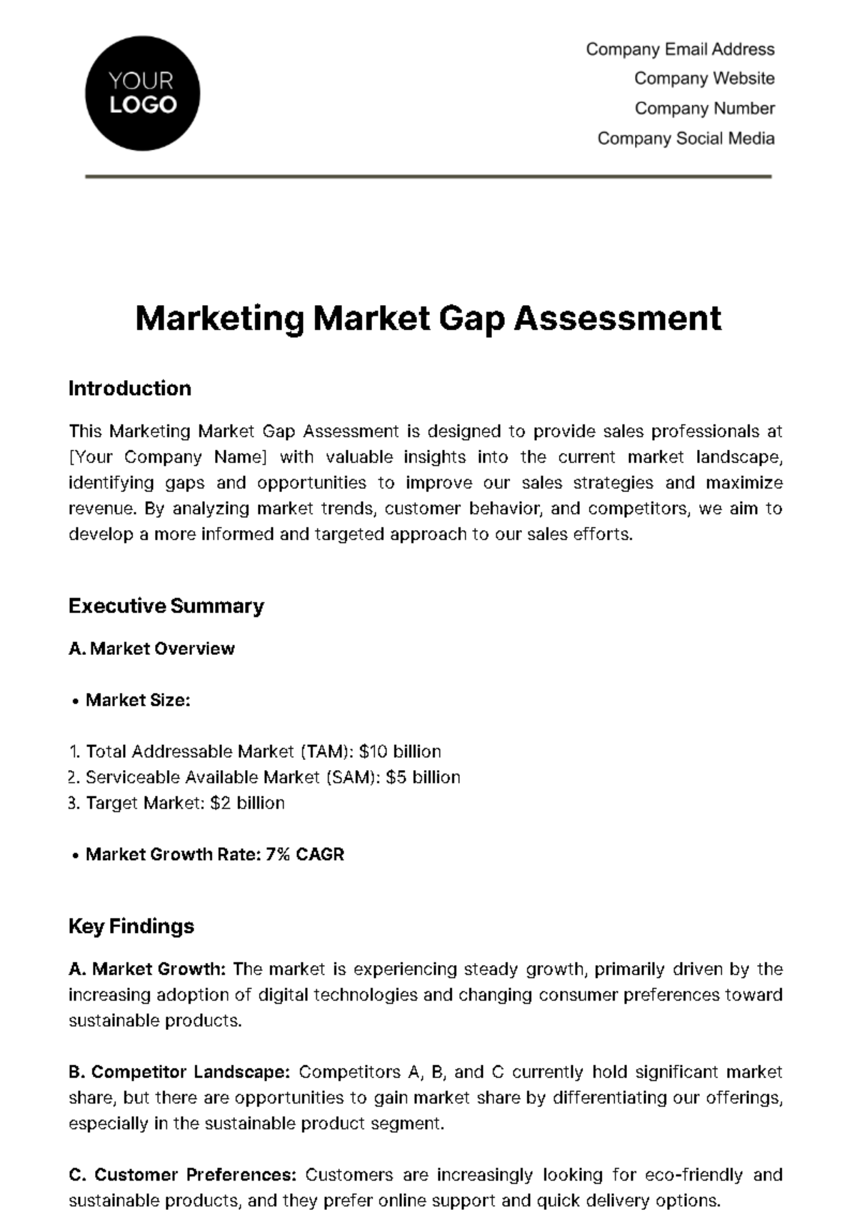 Marketing Market Gap Assessment Template