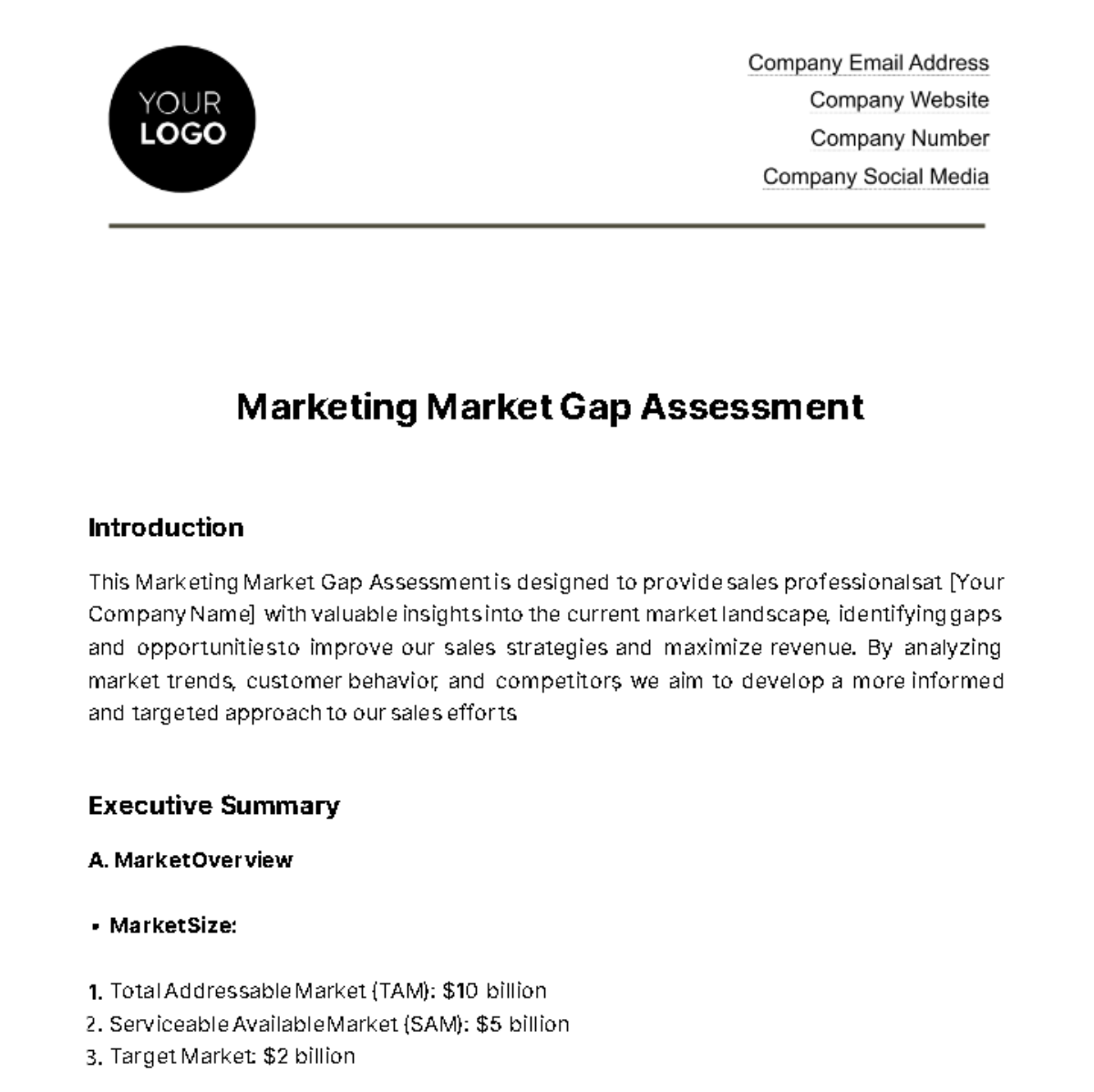 Marketing Market Gap Assessment Template