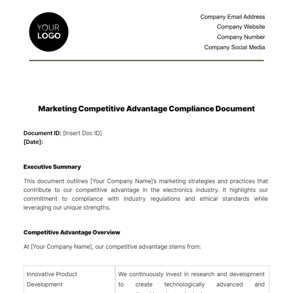 Marketing Competitive Advantage Compliance Document Template