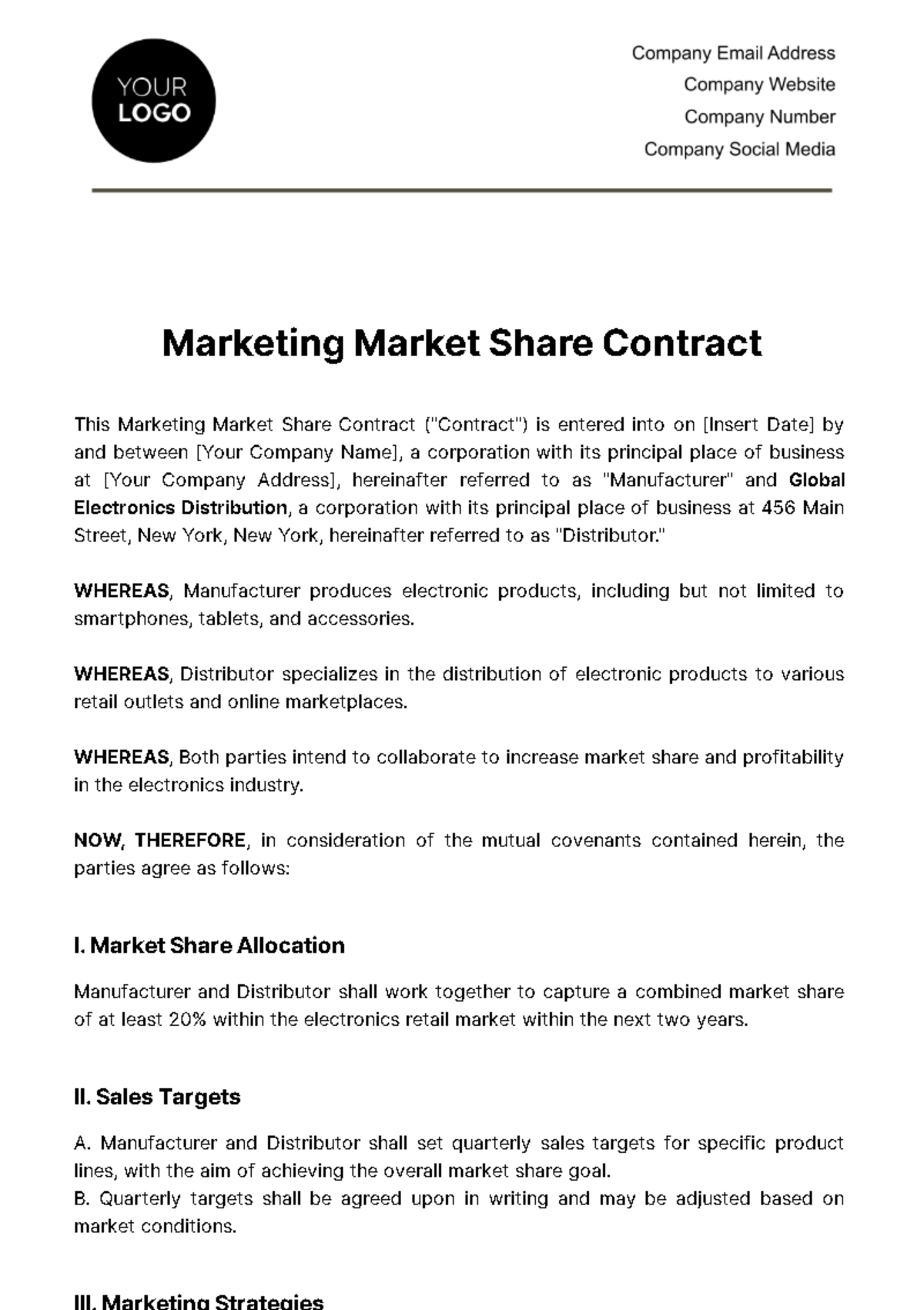 Free Marketing Market Share Contract Template