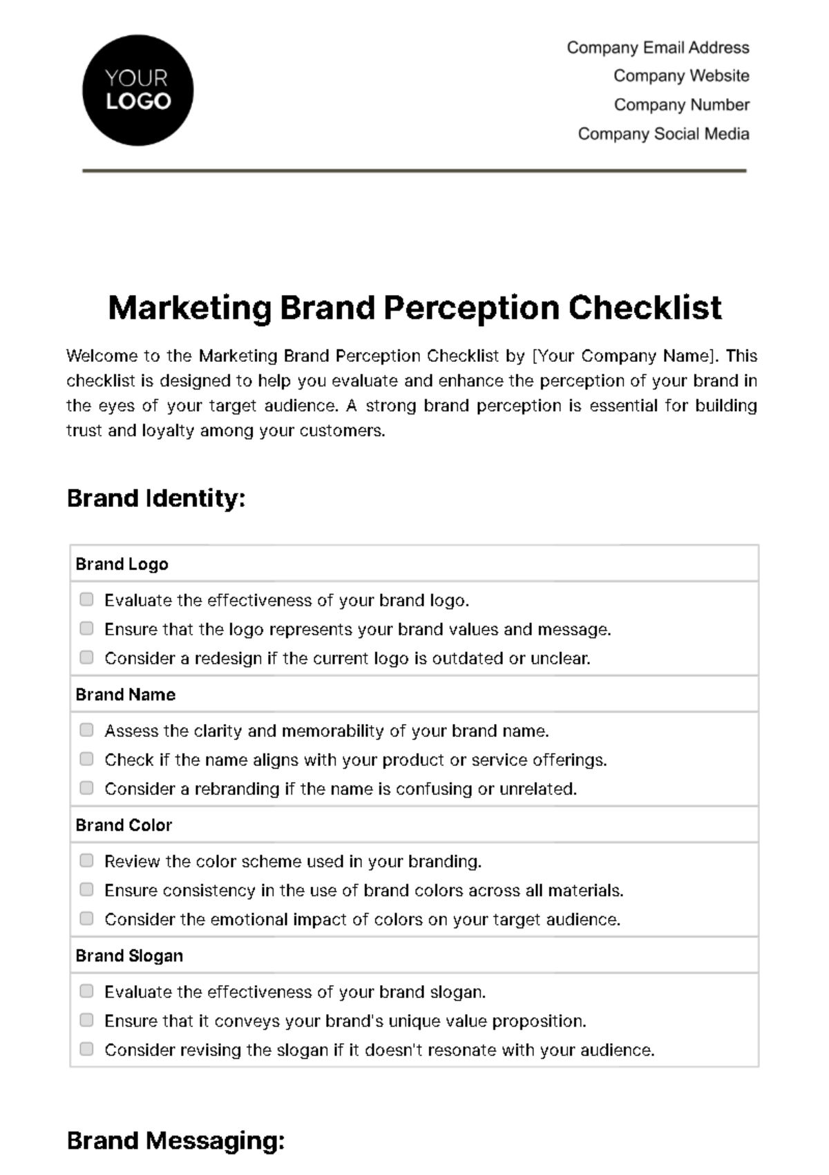 Free Marketing Brand Perception Checklist Template