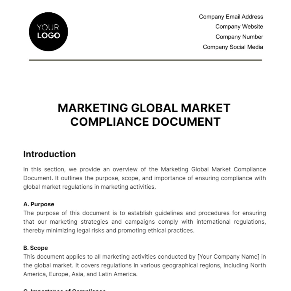 Free Marketing Global Market Compliance Document Template