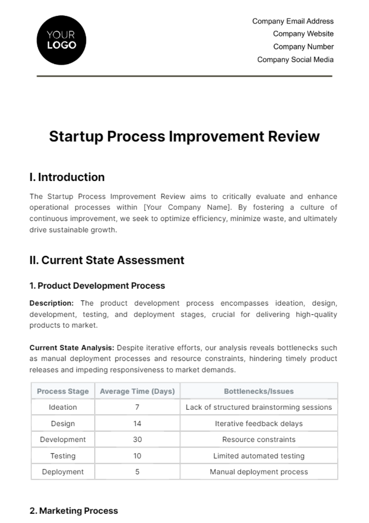 Startup Process Improvement Review Template