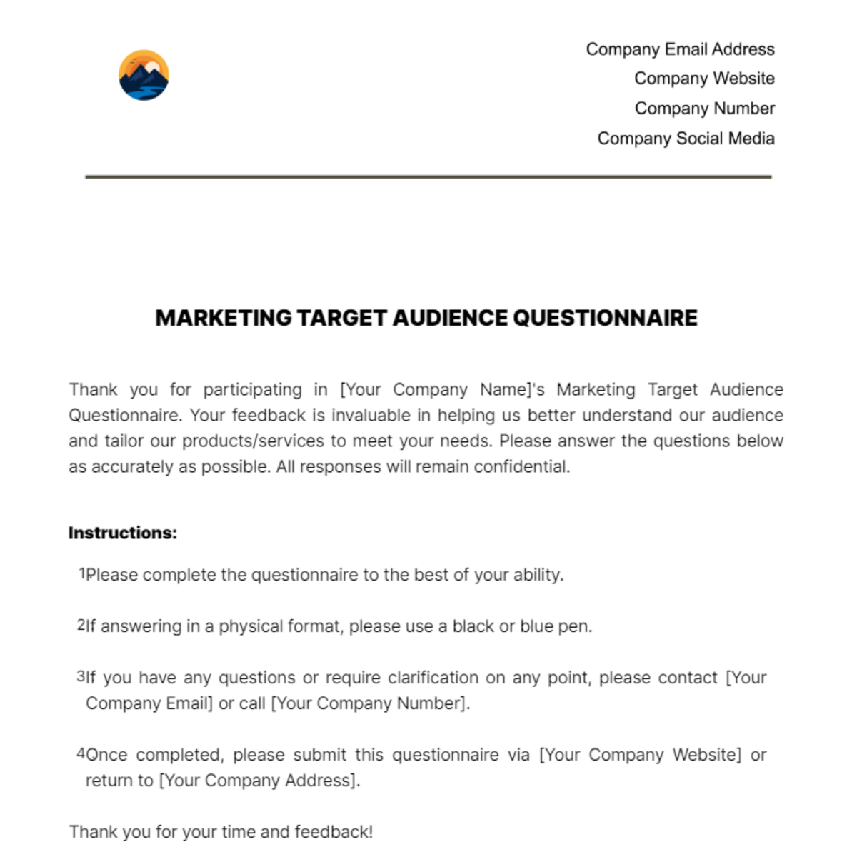 Marketing Target Audience Questionnaire Template