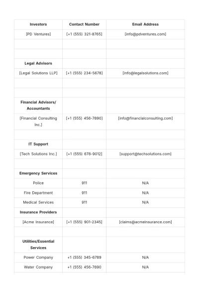 Free Startup Emergency Contact List Template to Edit Online