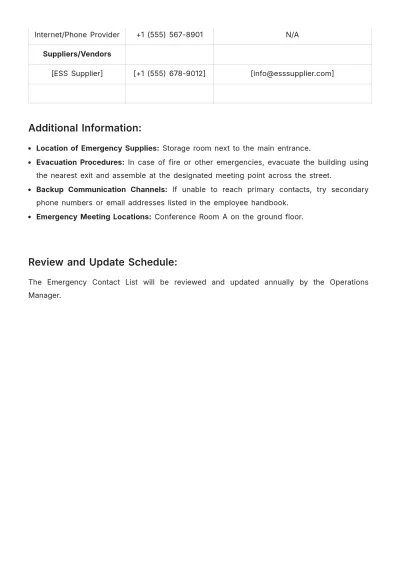 Free Startup Emergency Contact List Template to Edit Online