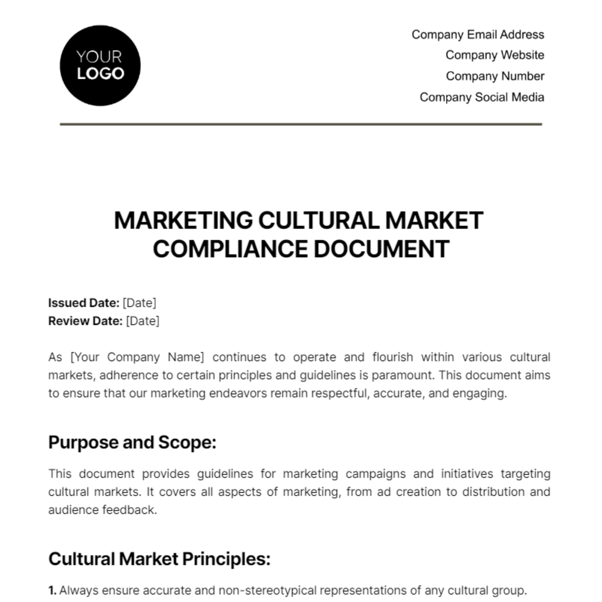 Marketing Cultural Market Compliance Document Template