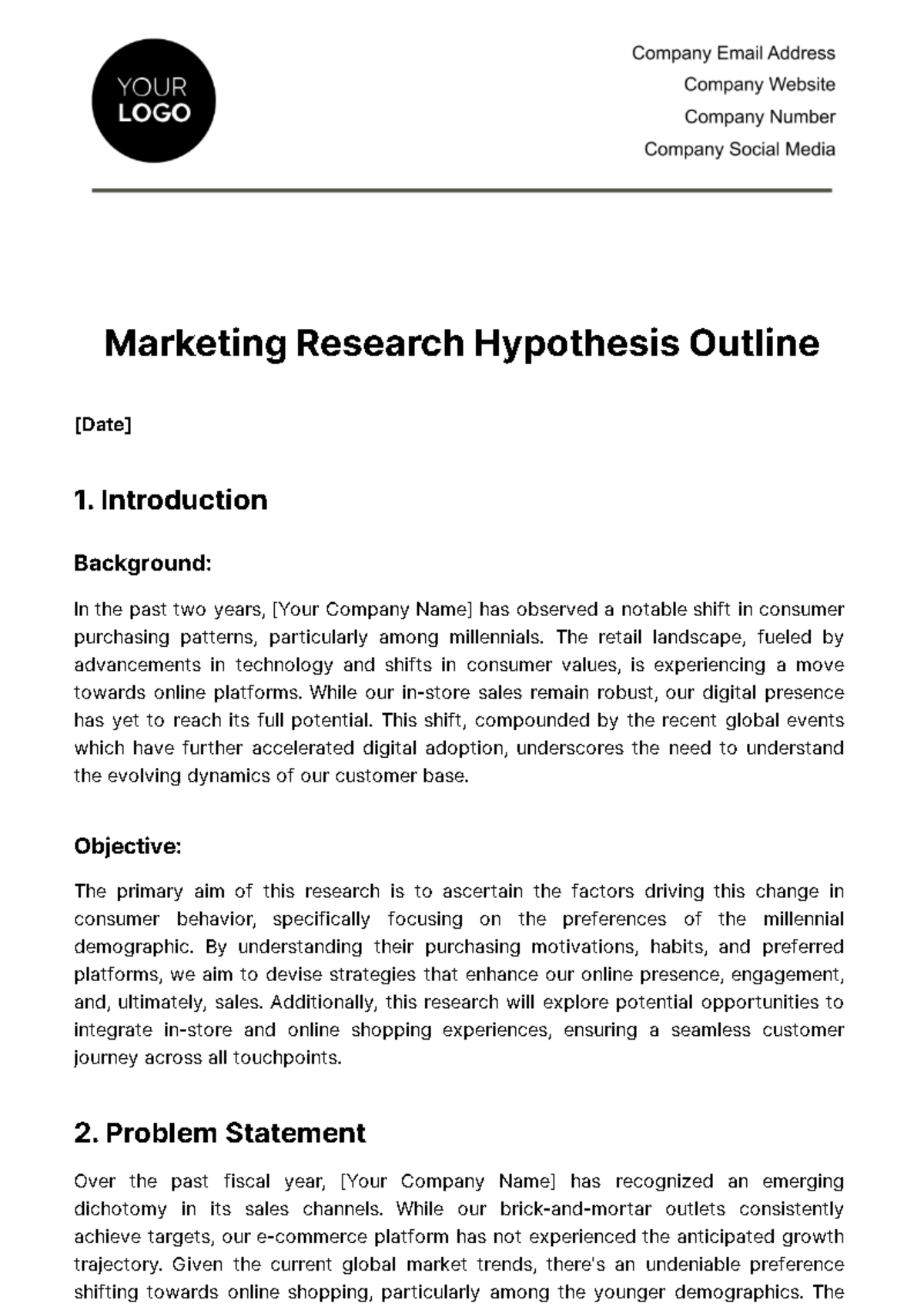 Marketing Research Hypothesis Outline Template